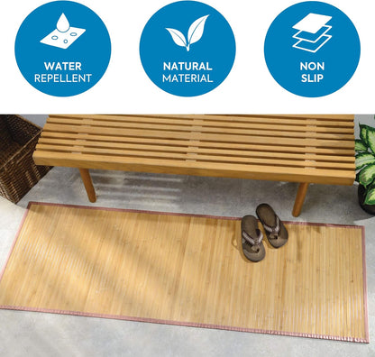 Idesign Bamboo Non-Skid Water-Resistant Floor Mat, the Formbu Collection – 24" X 72”, Natural Tan