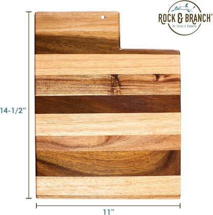 Rock & Branch Shiplap Series Utah State Shaped Wood Cutting Board and Charcuterie Serving Platter, Includes Hang Tie for Wall Display 14-3/8" X 8" X 5/8"