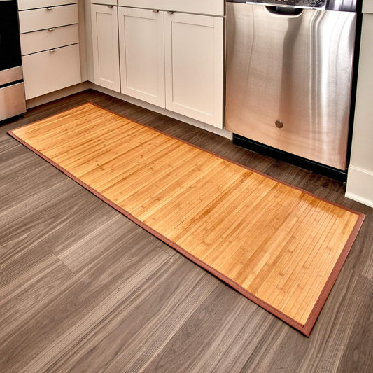 Idesign Bamboo Non-Skid Water-Resistant Floor Mat, the Formbu Collection – 24" X 72”, Natural Tan