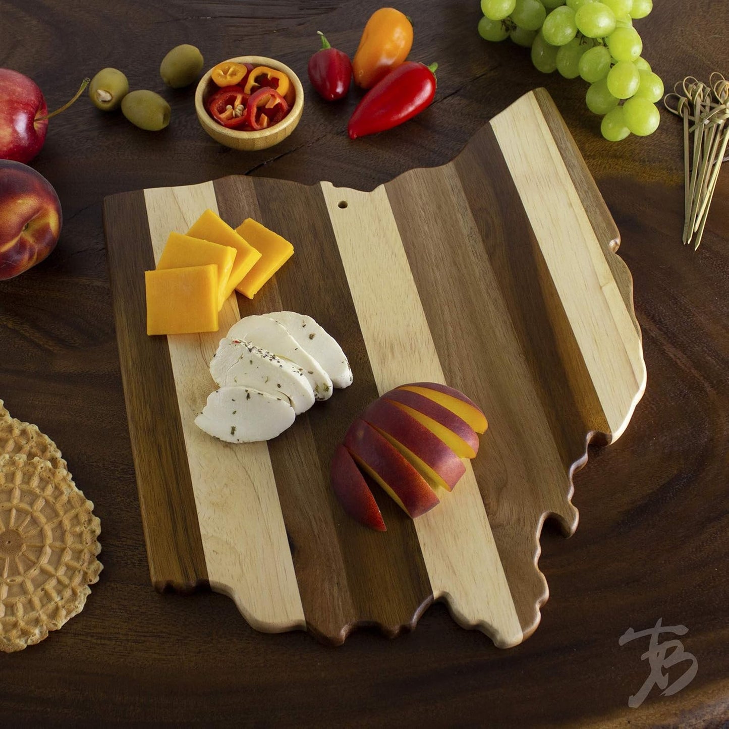 Rock & Branch Series Shiplap Ohio State Shaped Wood Serving and Cutting Board | Great for Wall Art 13" X 11-1/2" X 5/8"