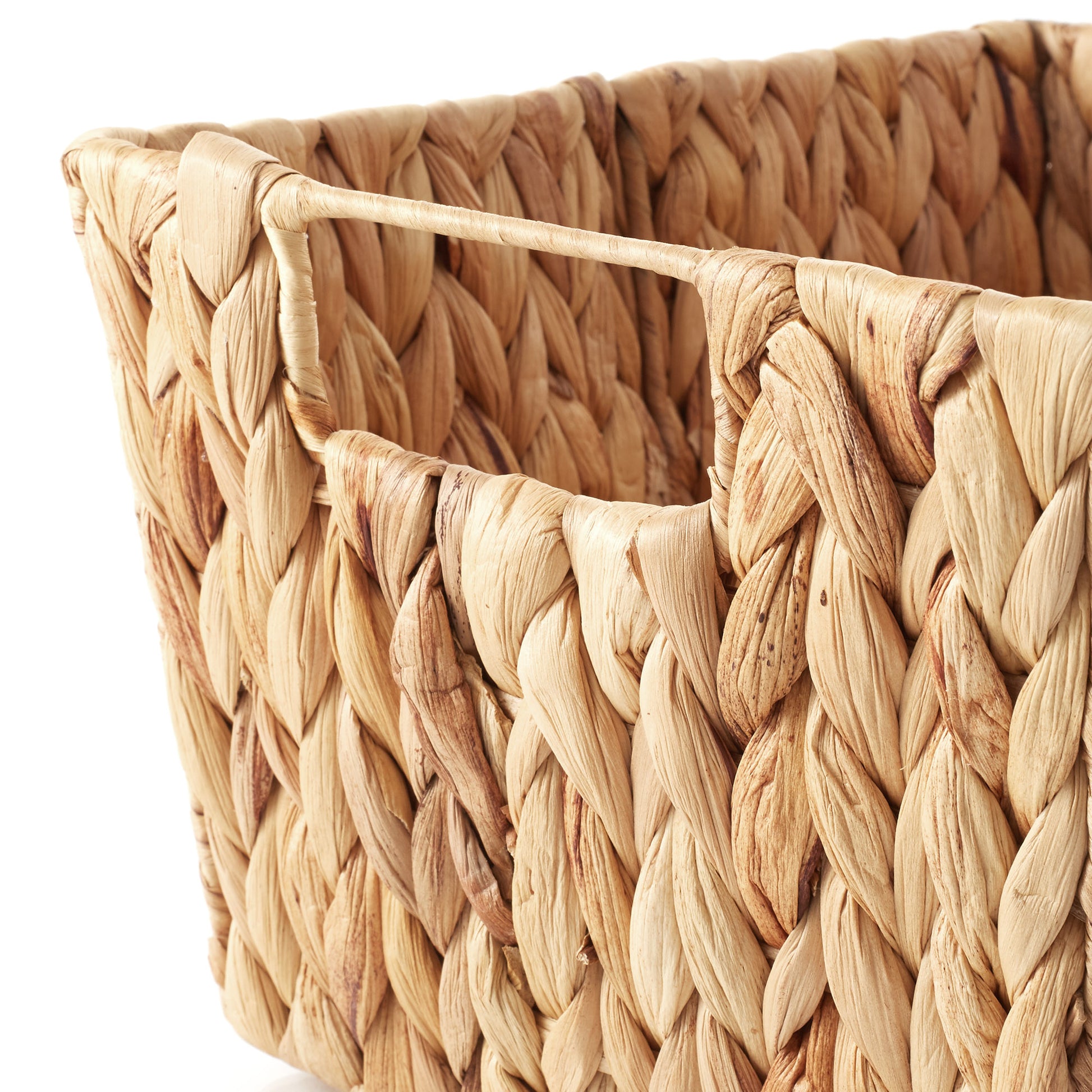 Set of 4 Storage Baskets with Handles, Wicker Seagrass Hyacinth Bins for Shelves