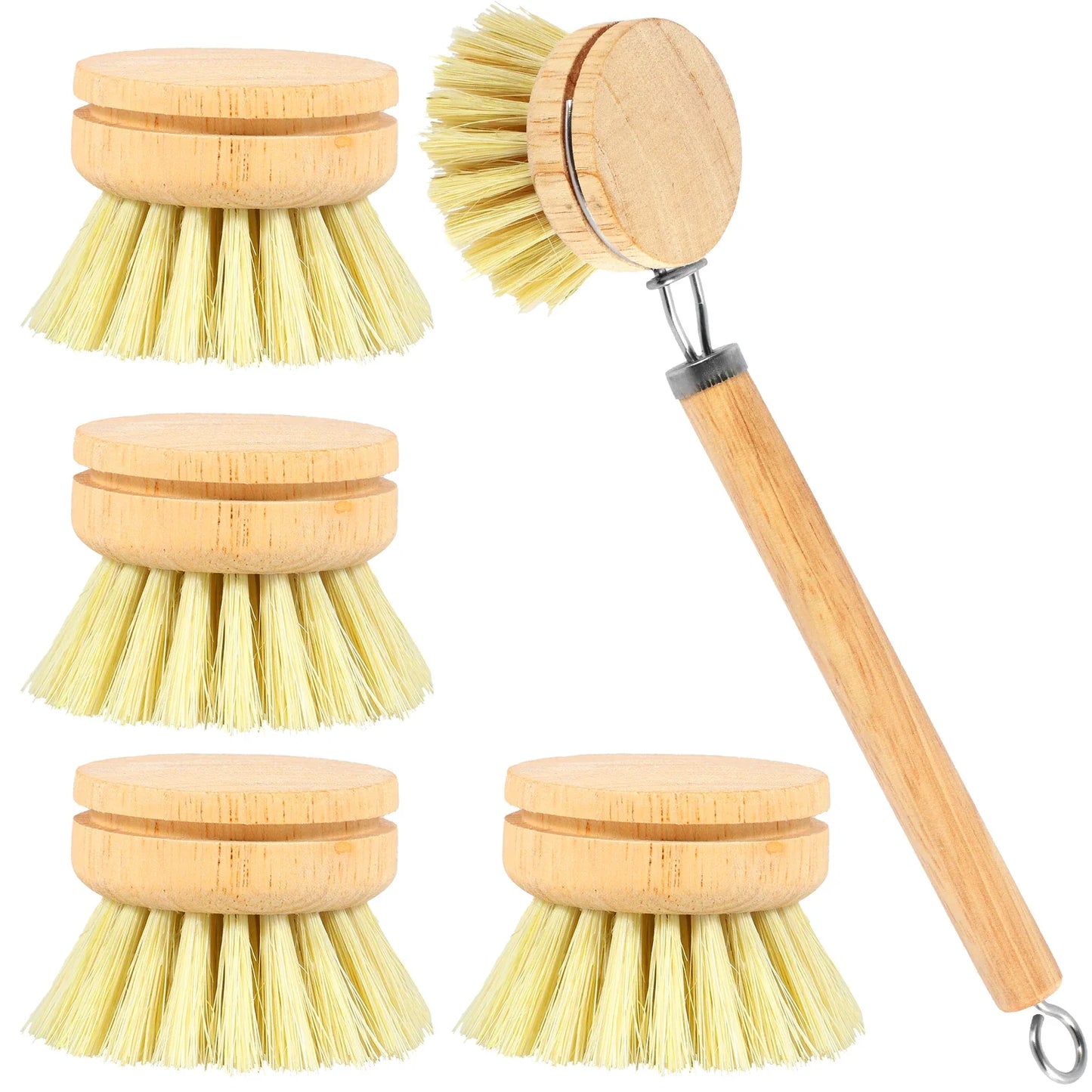 5 Piece Bamboo Dish Brush Set with Coconut Sponge - Wooden Dish Brush with Sisal and Palm Fiber, Natural Bamboo Dish Scrub Brush for Kitchen Cleaning Dishes, Pots, Pans, Bottles, Vegetables
