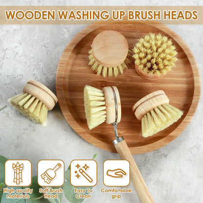 5 Piece Bamboo Dish Brush Set with Coconut Sponge - Wooden Dish Brush with Sisal and Palm Fiber, Natural Bamboo Dish Scrub Brush for Kitchen Cleaning Dishes, Pots, Pans, Bottles, Vegetables