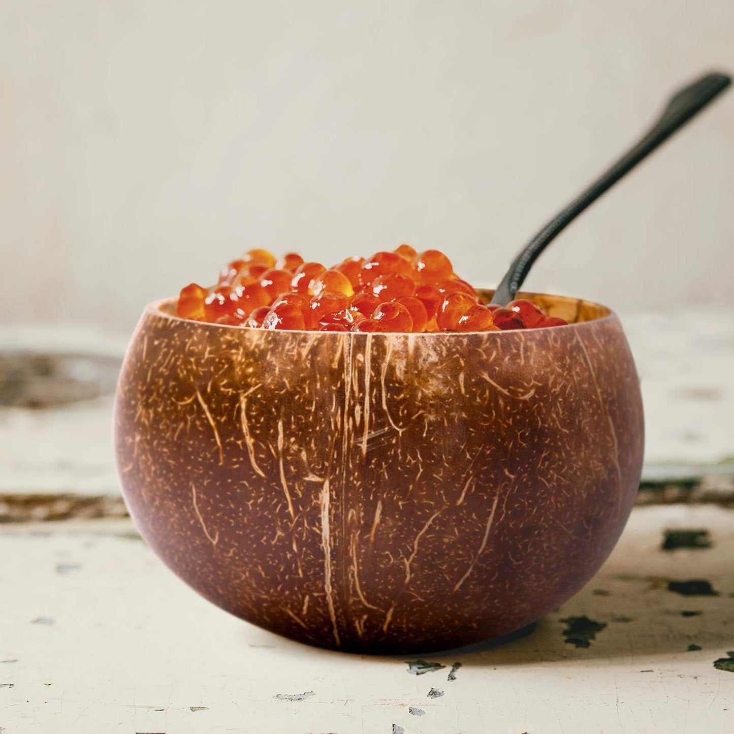 Set of 2 Small Original Coconut Bowls, 2 Wooden Spoons & 2 Reusable Bamboo Straws - 100% Natural, Hand Carved by Artisans, Eco-Friendly & Sustainable - Smoothie/Acai/Salad Bowls