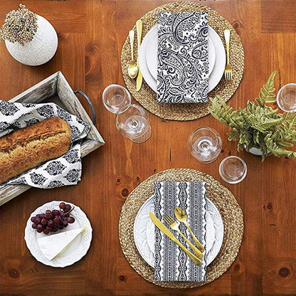 Round Woven Placemats, 13'' Plate Chargers Heat Resistant Non-Slip Water Hyacinth Weave Place Mats Farmhouse Straw Braided Rattan Tablemats Wicker Placemats for Dining Table Decor Set of 6