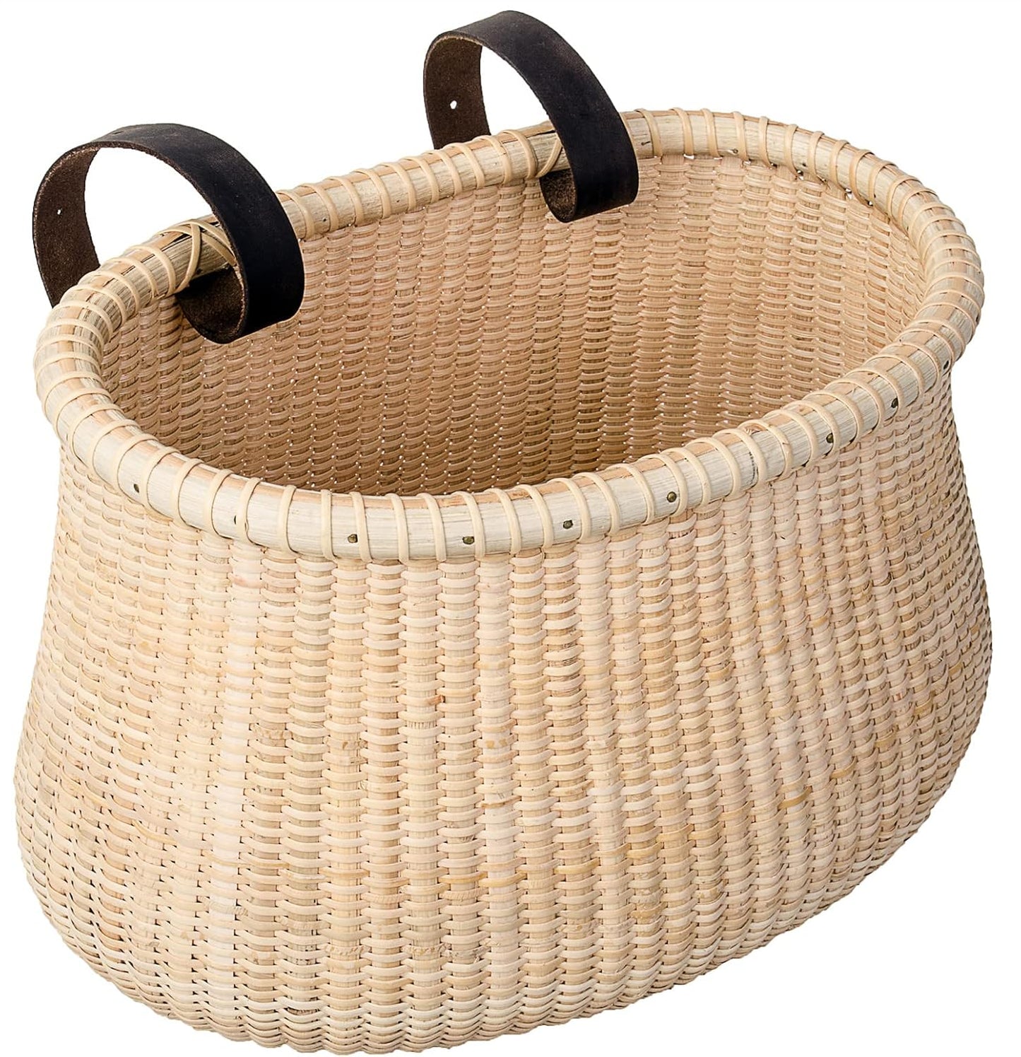 Bicycle Basket Cane Woven Copper Leather Straps and Buckle with Basket Rattan Baskets for Wall Rattan Baskets for Organizing