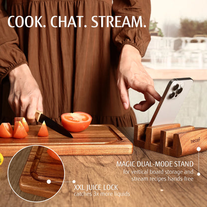 3PCS Wood Cutting Board Set with Holder, 15 Inch Serving Board for Kitchen Meal Prep & Serving