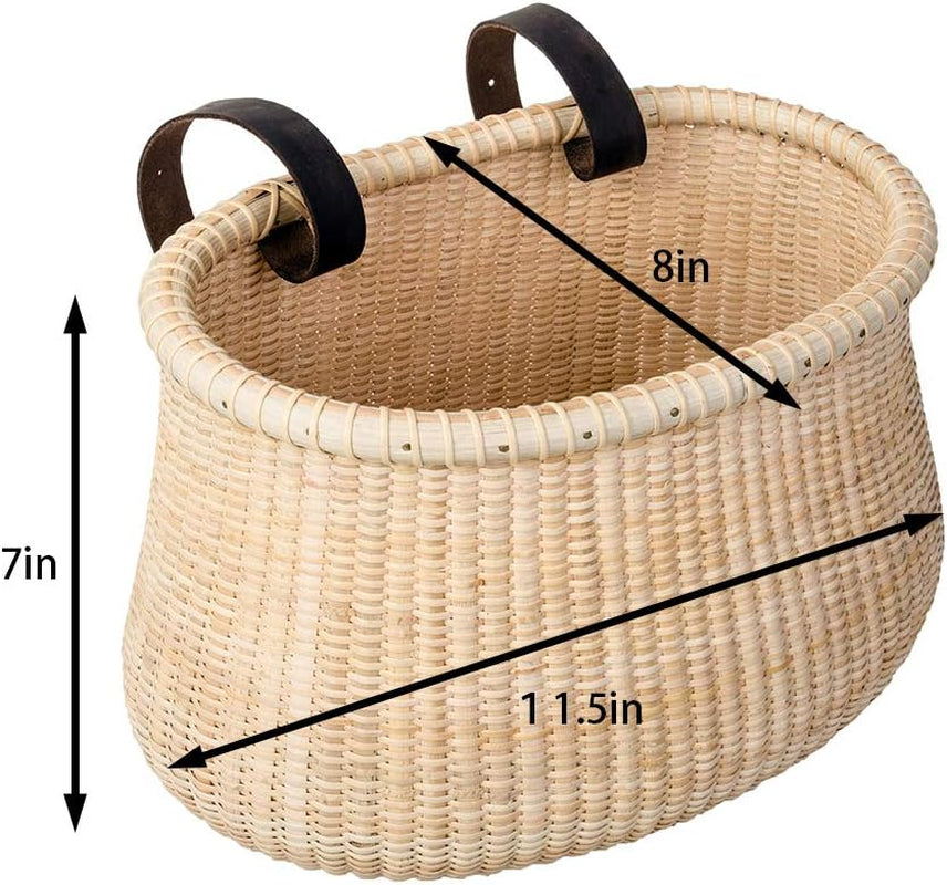 Bicycle Basket Cane Woven Copper Leather Straps and Buckle with Basket Rattan Baskets for Wall Rattan Baskets for Organizing