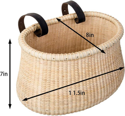 Bicycle Basket Cane Woven Copper Leather Straps and Buckle with Basket Rattan Baskets for Wall Rattan Baskets for Organizing