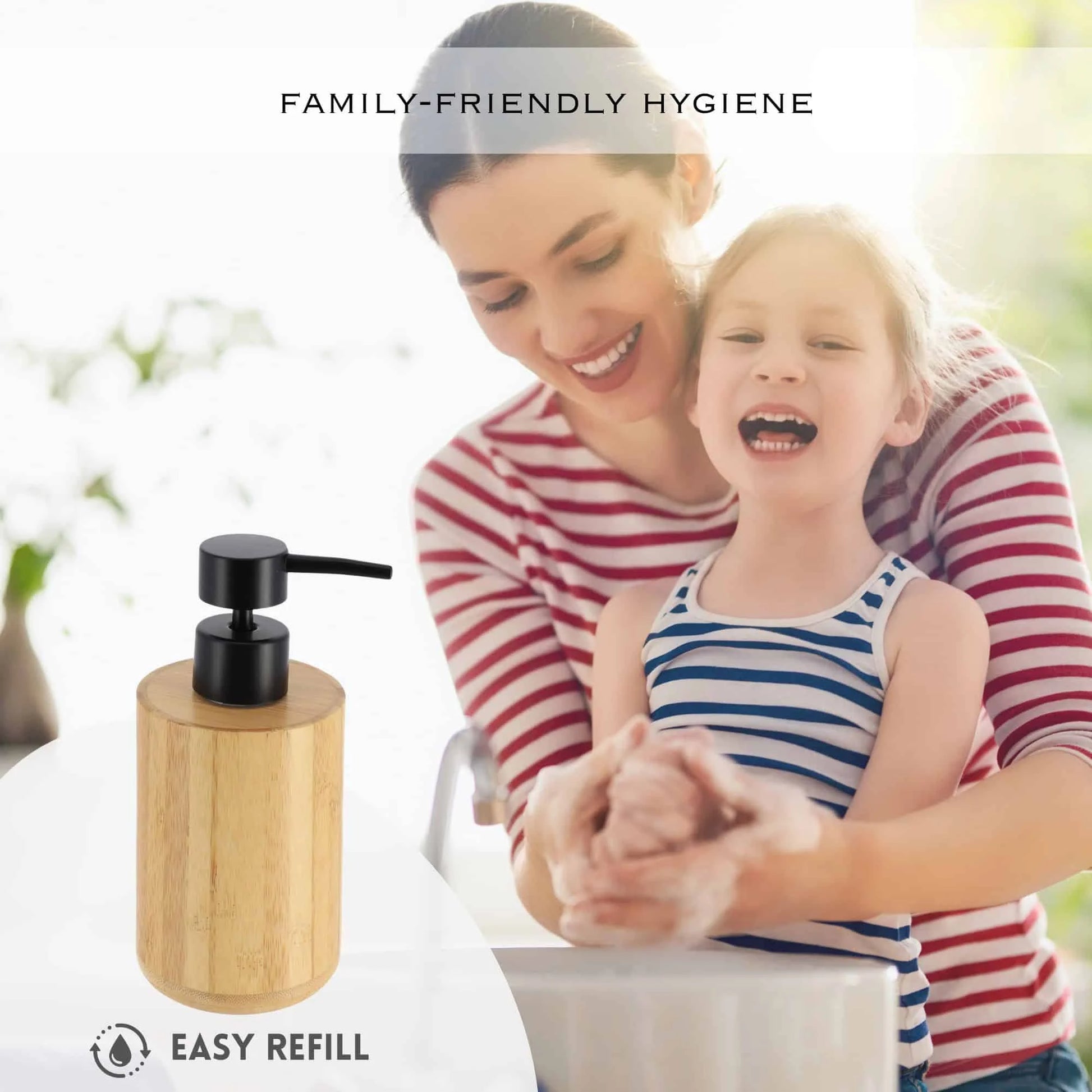 Natural Bamboo Liquid Soap Dispenser with Matte Black Pump - Refillable Wooden Hand Wash Dispenser, 10 Fl Oz - Perfect Bathroom & Kitchen Accessory for Daily Use