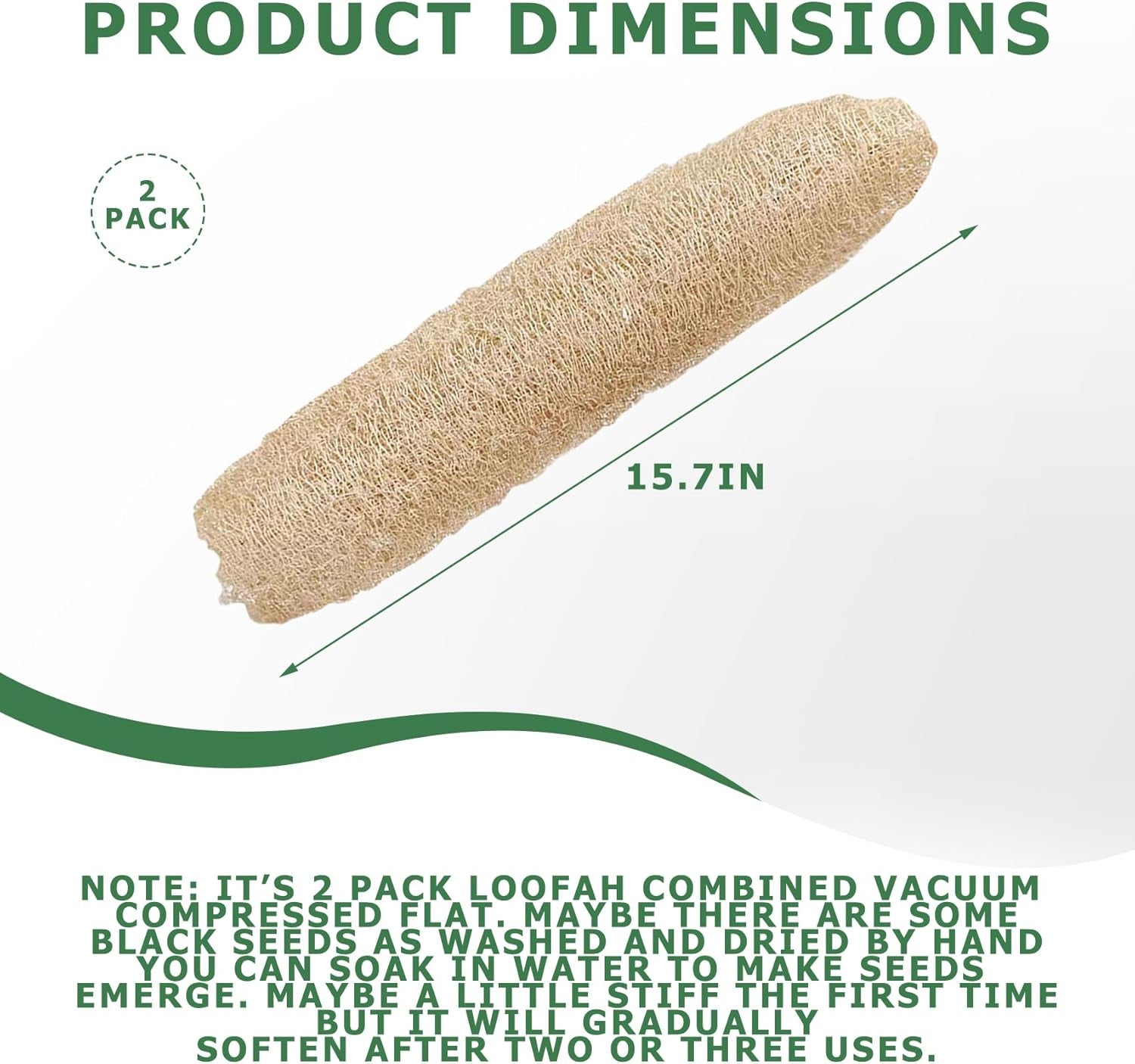 Pure Natural Loofah Sponge, Organic Reusable Exfoliating Body and Back Scrub for SPA Beauty Bath and Radiant Skin, Natural Dish Sponge (2 Pack)