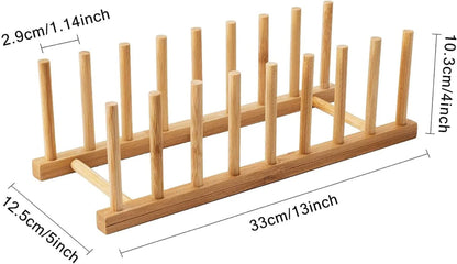 Premium Bamboo Dish Drying Rack - Dish Rack Kitchen Plate Holder-Wooden Dish Rack Plates Holder Compact Kitchen Storage Cabinet Organizer for Dish/Plate/Bowl/Cup/Pot Lid/Cutting Board(Wood)
