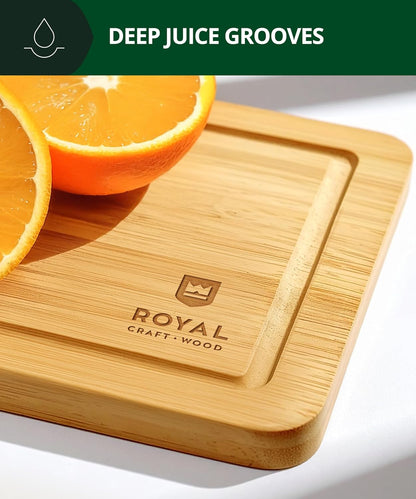 Premium Cutting Boards for Kitchen Meal Prep & Serving - Bamboo Wooden Serving Board Set with Deep Juice Groove Side Handles - Charcuterie & Chopping Butcher Block for Meat