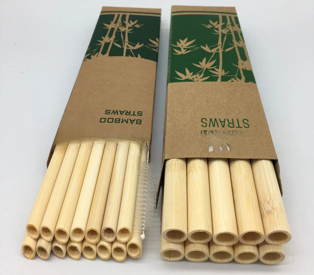 12Pcs Reusable Bamboo Straws Eco-Friendly Bar Party Drinking Straw with Cleaning Brush Natural Bamboo Cocktail Straws