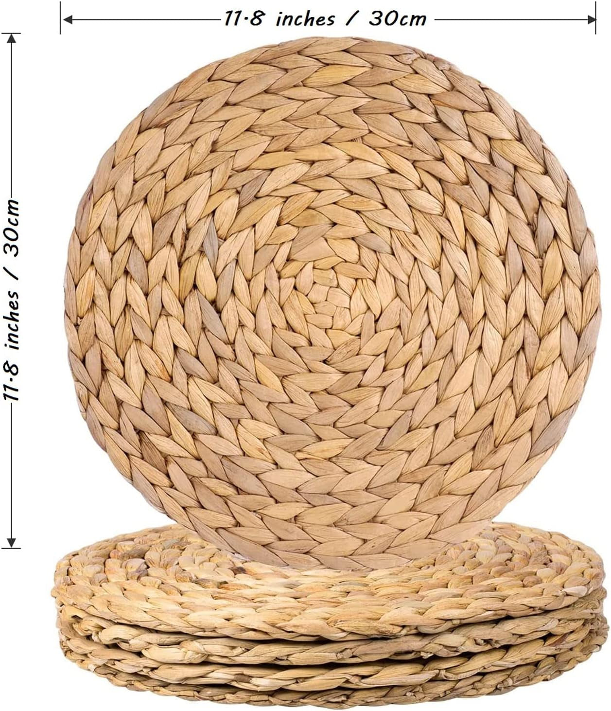 4 Pack round Woven Placemats, 11.8 Inches Plate Chargers Natural Wicker Placemats Water Hyacinth Straw Braided Tablemats Rattan Tablemats Rustic Weave Placemats for Dining Table