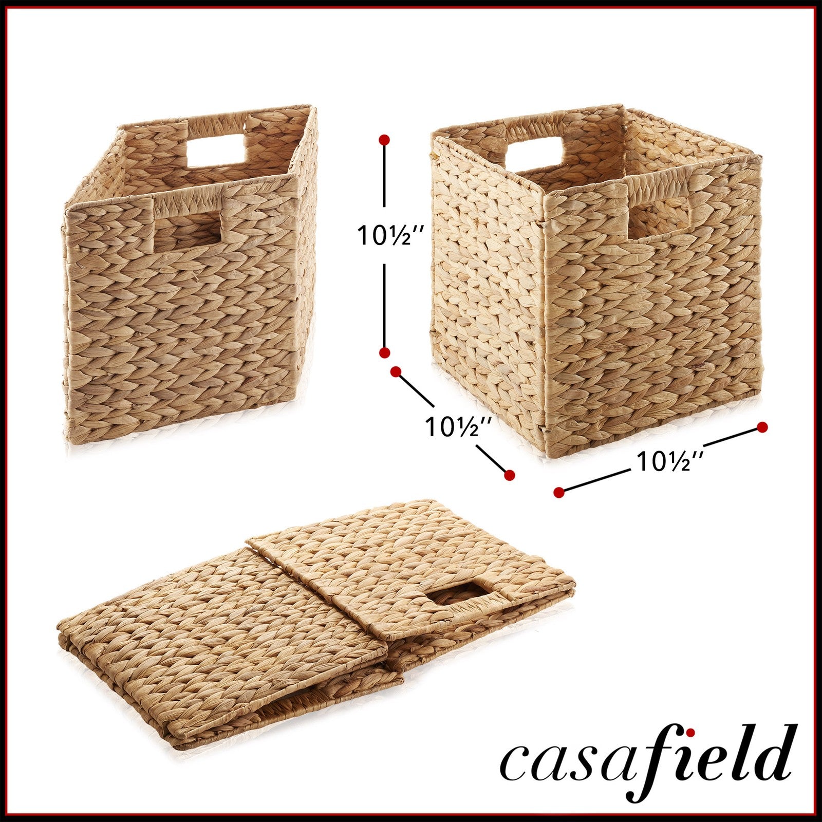 Set of 4 Hyacinth Storage Cubes, 10.5" Wicker Basket Bins for Shelves, Natural