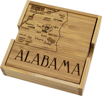 Alabama State Puzzle 4 Piece Bamboo Coaster Set with Case