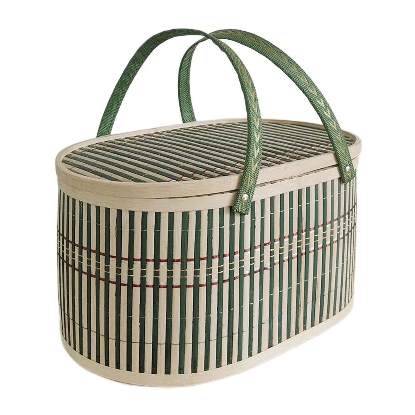 Bamboo Woven Basket with Top Handle Versatile Handwoven Picnic Basket Food Storage Basket Bamboo Basket with Lid for Snacks Cake