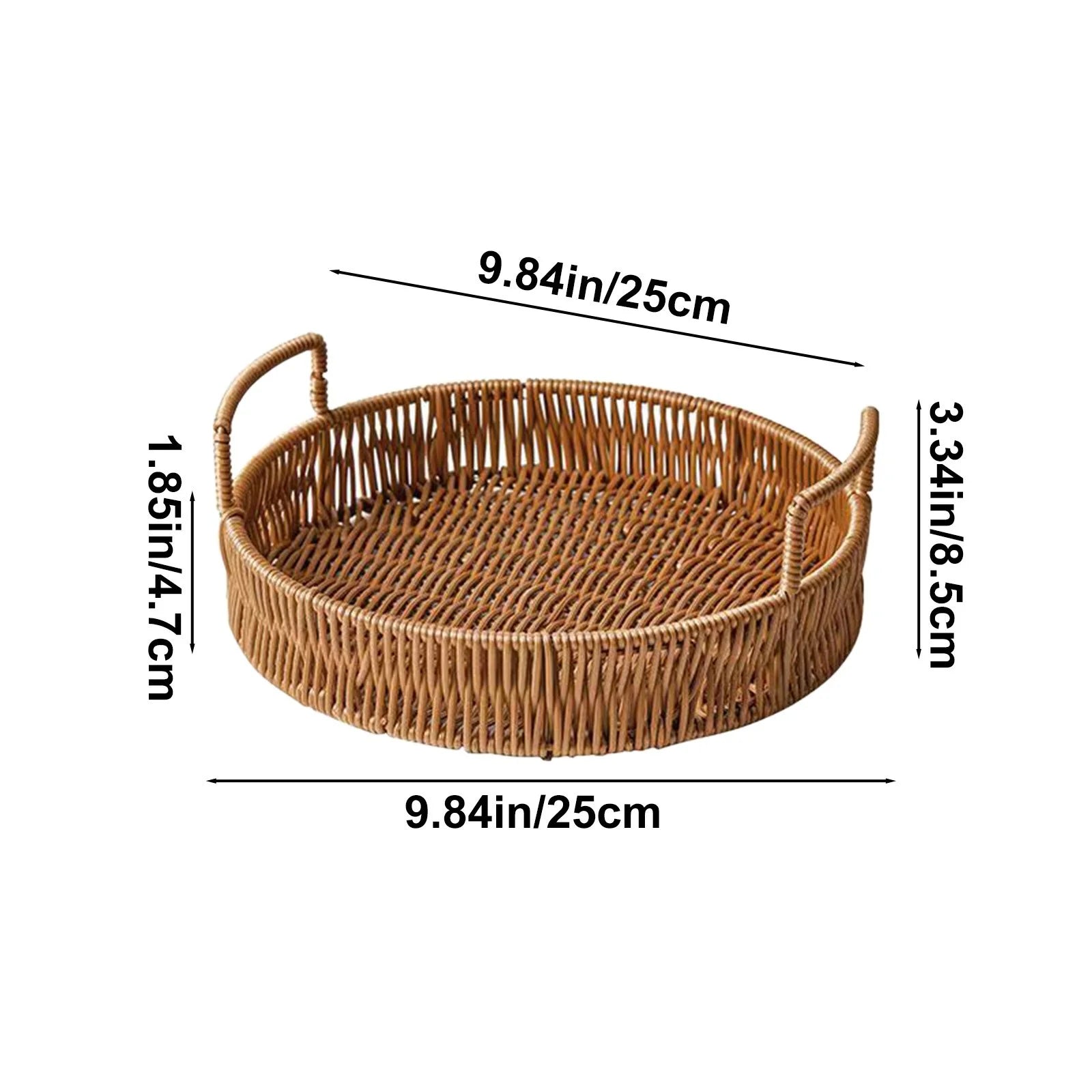 Rattan Tray for Coffee Table - round Decorative Tray with Handles for Serving - Natural Woven Flat Basket for Centerpiece, Night Stand, Ottoman, Kitchen & Bathroom Decor
