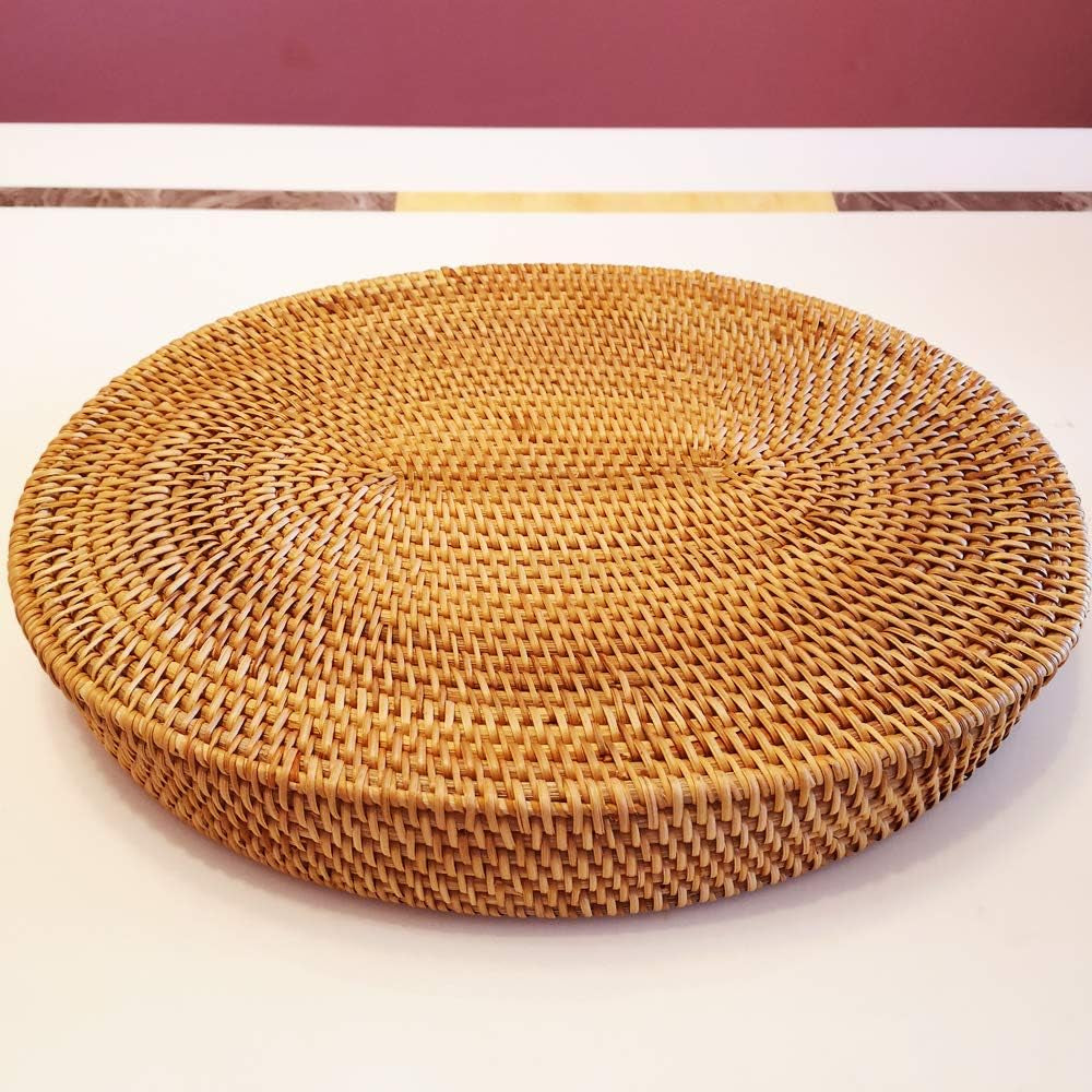Oval Rattan X-Large Breakfast Severing Tray-17 Wicker Woven Food Storage Platters for Fruit,Bread, Drinks,Snacks|Coffee Table Serving Basket Ottoman Tray with Handles and 2.4" Wall(Xxl-43Cm)