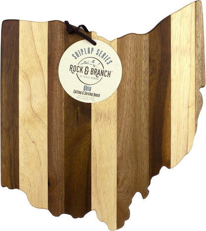 Rock & Branch Series Shiplap Ohio State Shaped Wood Serving and Cutting Board | Great for Wall Art 13" X 11-1/2" X 5/8"