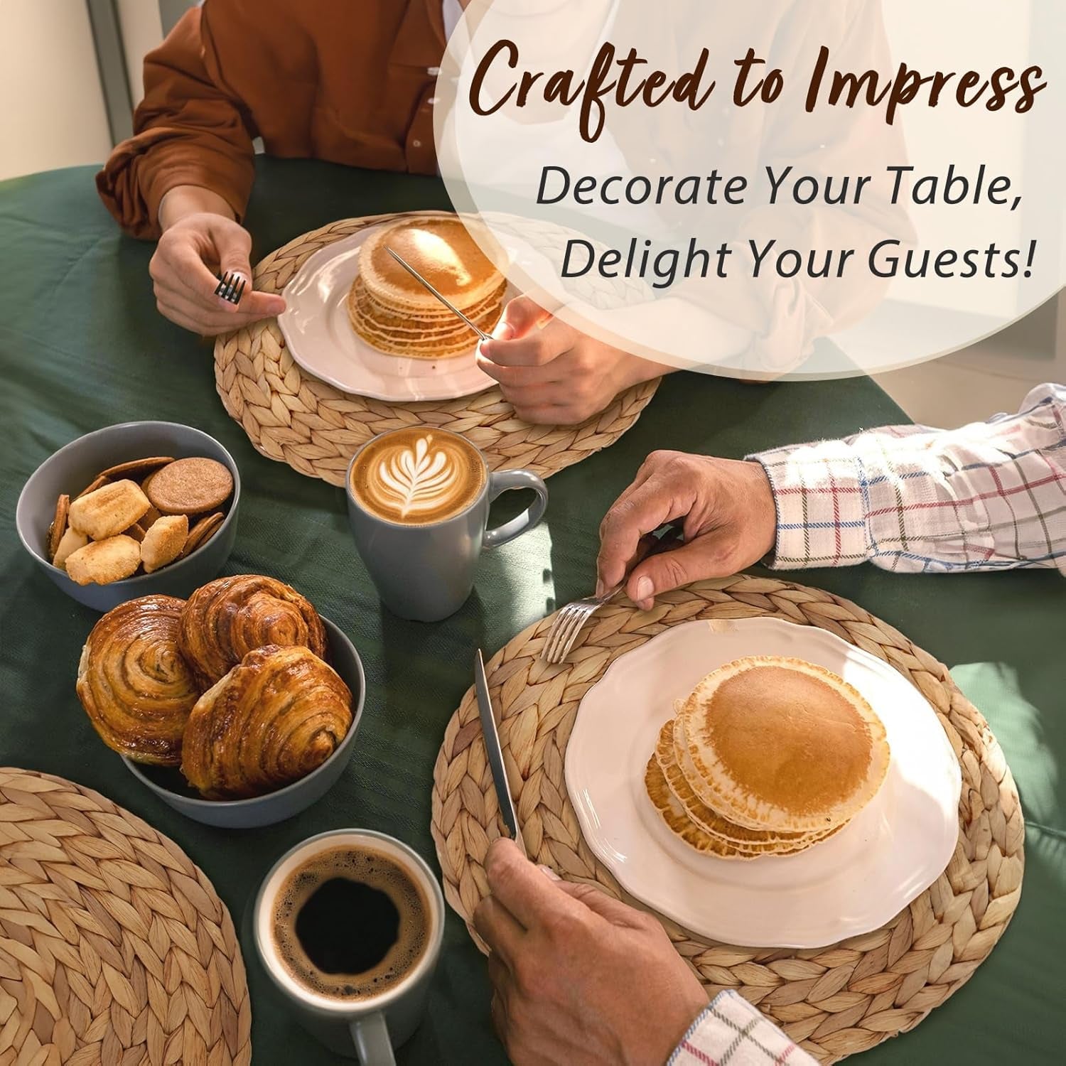 Natural Water Hyacinth Weave Placemat round Braided Rattan Tablemats 11.8 Inch X 2Pc