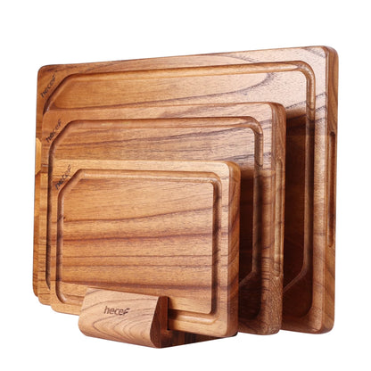 3PCS Wood Cutting Board Set with Holder, 15 Inch Serving Board for Kitchen Meal Prep & Serving