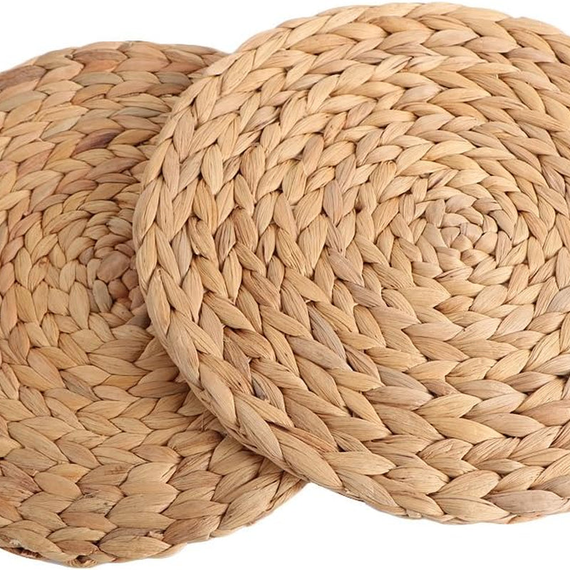 Natural Water Hyacinth Weave Placemat round Braided Rattan Tablemats 11.8 Inch X 2Pc