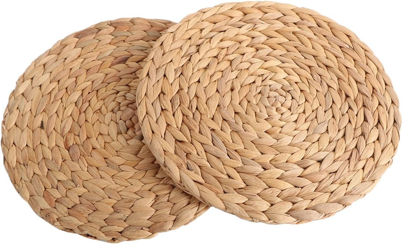 Natural Water Hyacinth Weave Placemat round Braided Rattan Tablemats 11.8 Inch X 2Pc