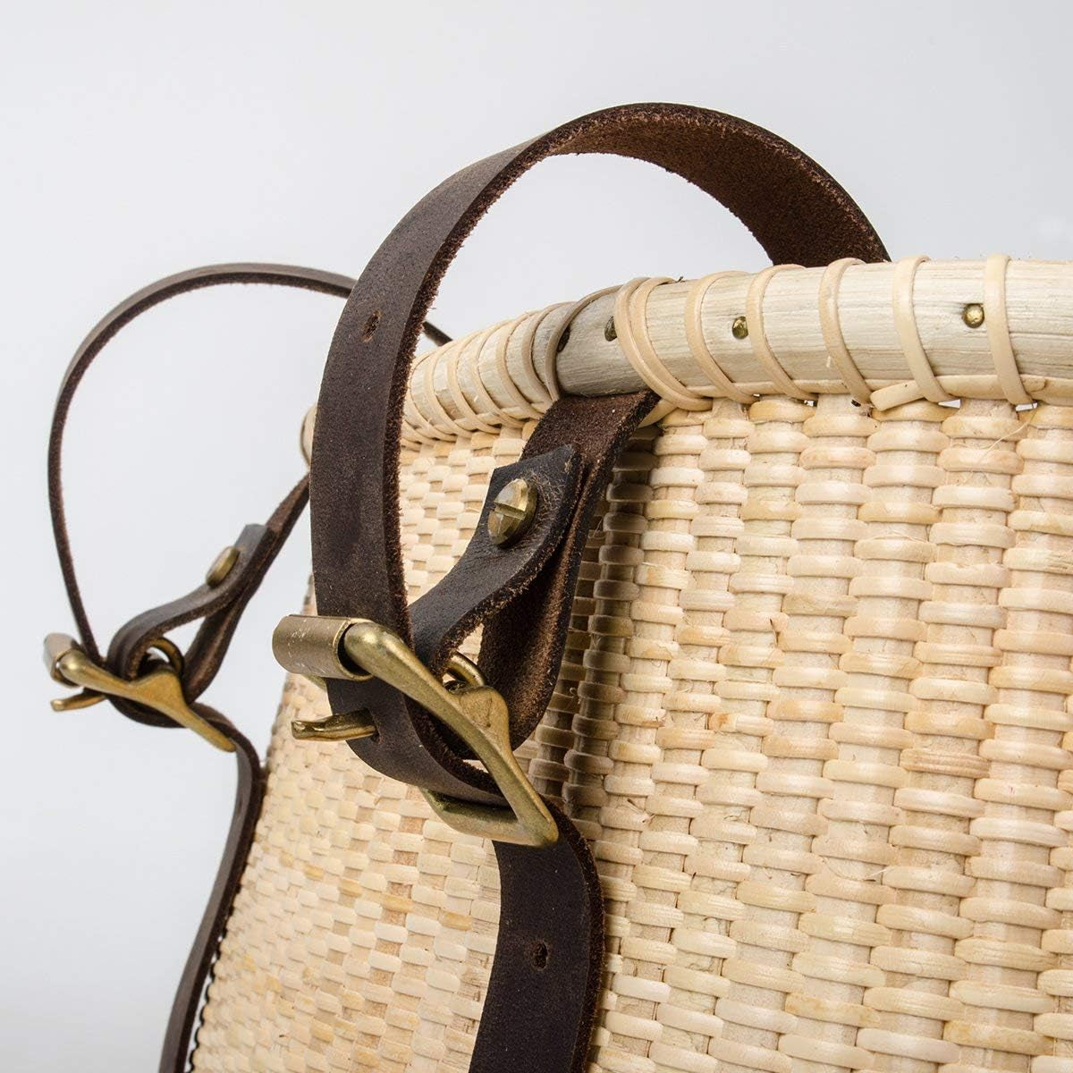 Bicycle Basket Cane Woven Copper Leather Straps and Buckle with Basket Rattan Baskets for Wall Rattan Baskets for Organizing