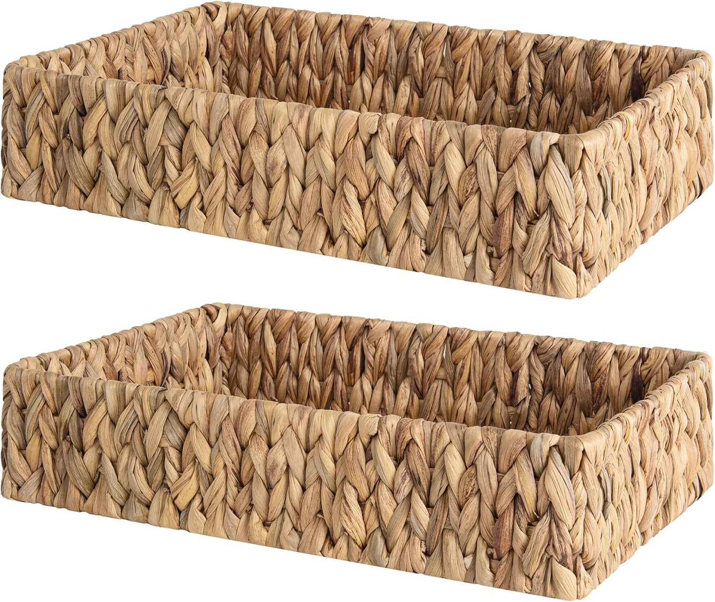 Large Water Hyacinth Tray for Bathroom, Wicker Storage Basket for Shelves, Handwoven Natural Hyacinth Baskets for Organizing, 2-Pack