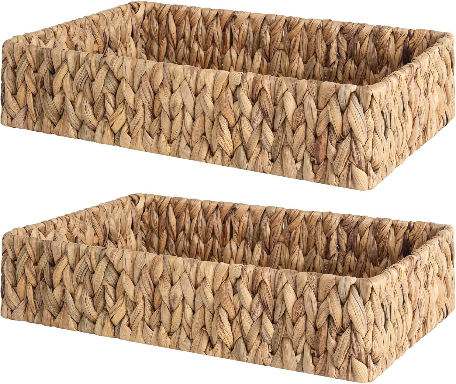 Large Water Hyacinth Tray for Bathroom, Wicker Storage Basket for Shelves, Handwoven Natural Hyacinth Baskets for Organizing, 2-Pack