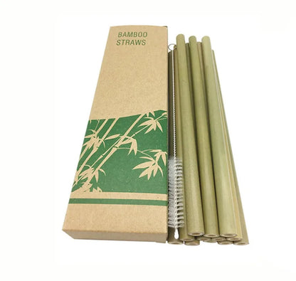 12Pcs Reusable Bamboo Straws Eco-Friendly Bar Party Drinking Straw with Cleaning Brush Natural Bamboo Cocktail Straws