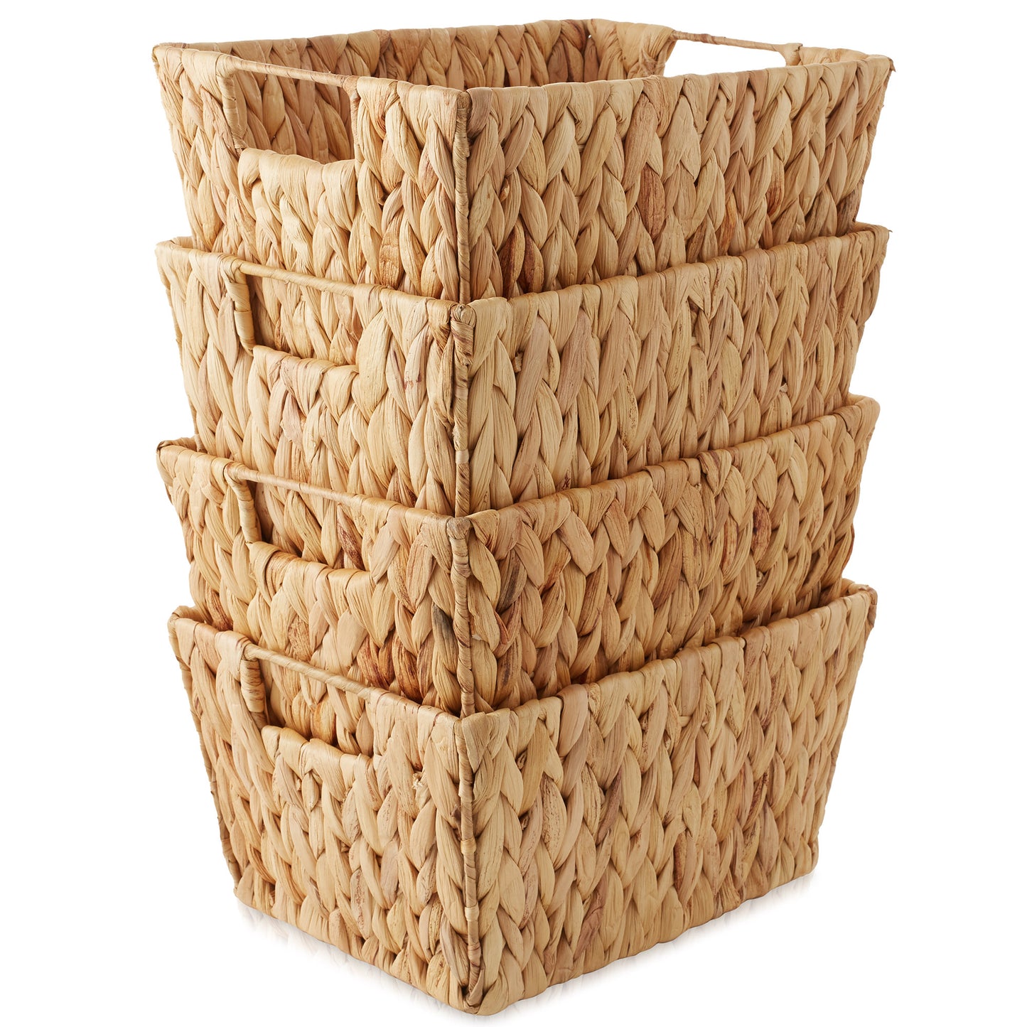 Set of 4 Storage Baskets with Handles, Wicker Seagrass Hyacinth Bins for Shelves