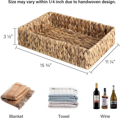 Large Water Hyacinth Tray for Bathroom, Wicker Storage Basket for Shelves, Handwoven Natural Hyacinth Baskets for Organizing, 2-Pack