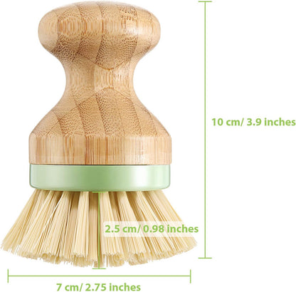 4 Pieces Bamboo Dish Scrub Brush with Holders Wooden Bamboo round Scrubbers Stiff Bristles Pot Brushes for Wash Dishes, Pots, Pans, Kitchen Iron Pot Pan Sink(Classic Style,Green)