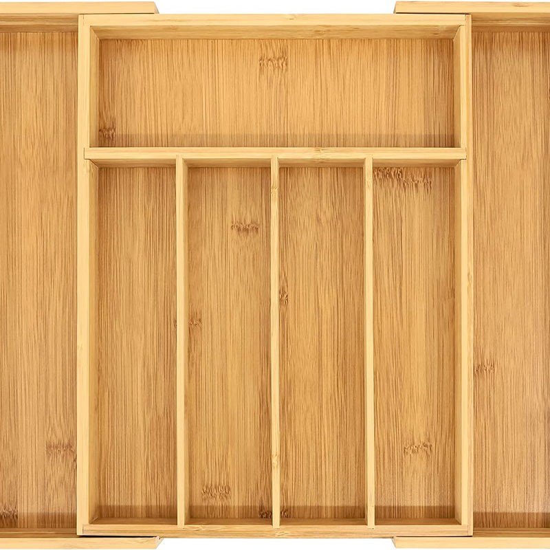 Bamboo Drawer Organizer, Expandable Silverware Drawer Organizer, Cutlery Tray with Dividers for Kitchen Utensils, Medium