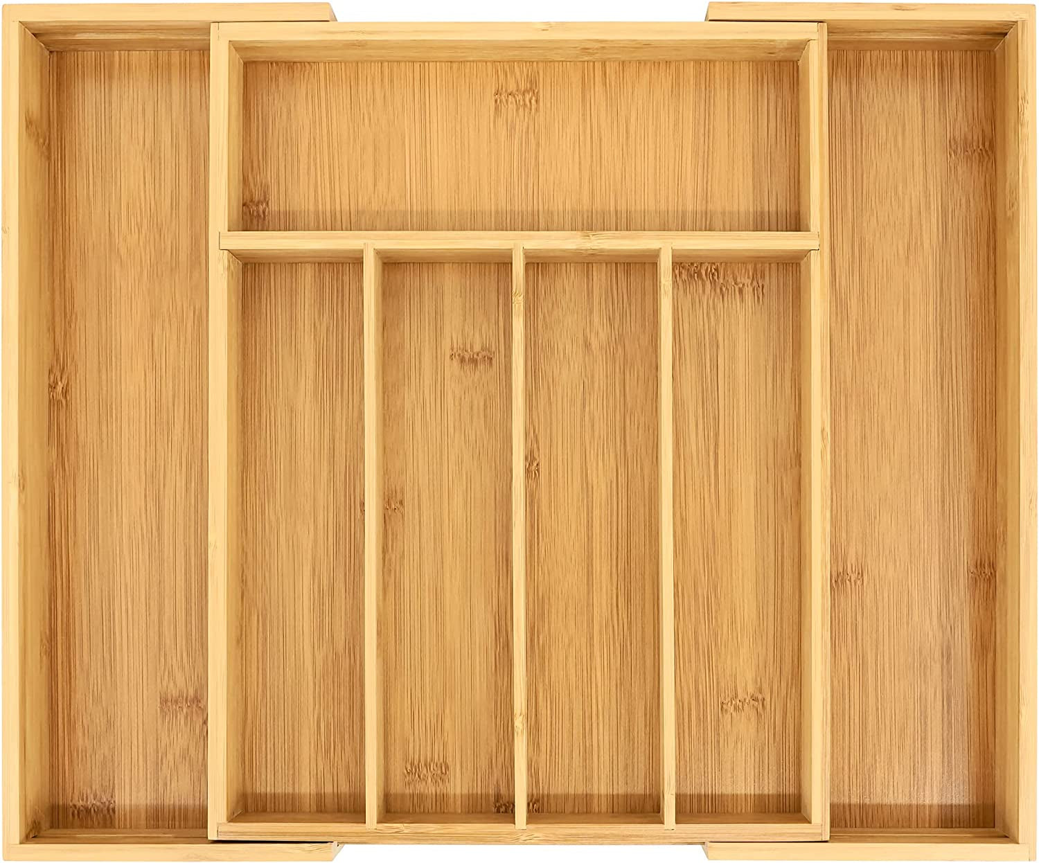 Bamboo Drawer Organizer, Expandable Silverware Drawer Organizer, Cutlery Tray with Dividers for Kitchen Utensils, Medium
