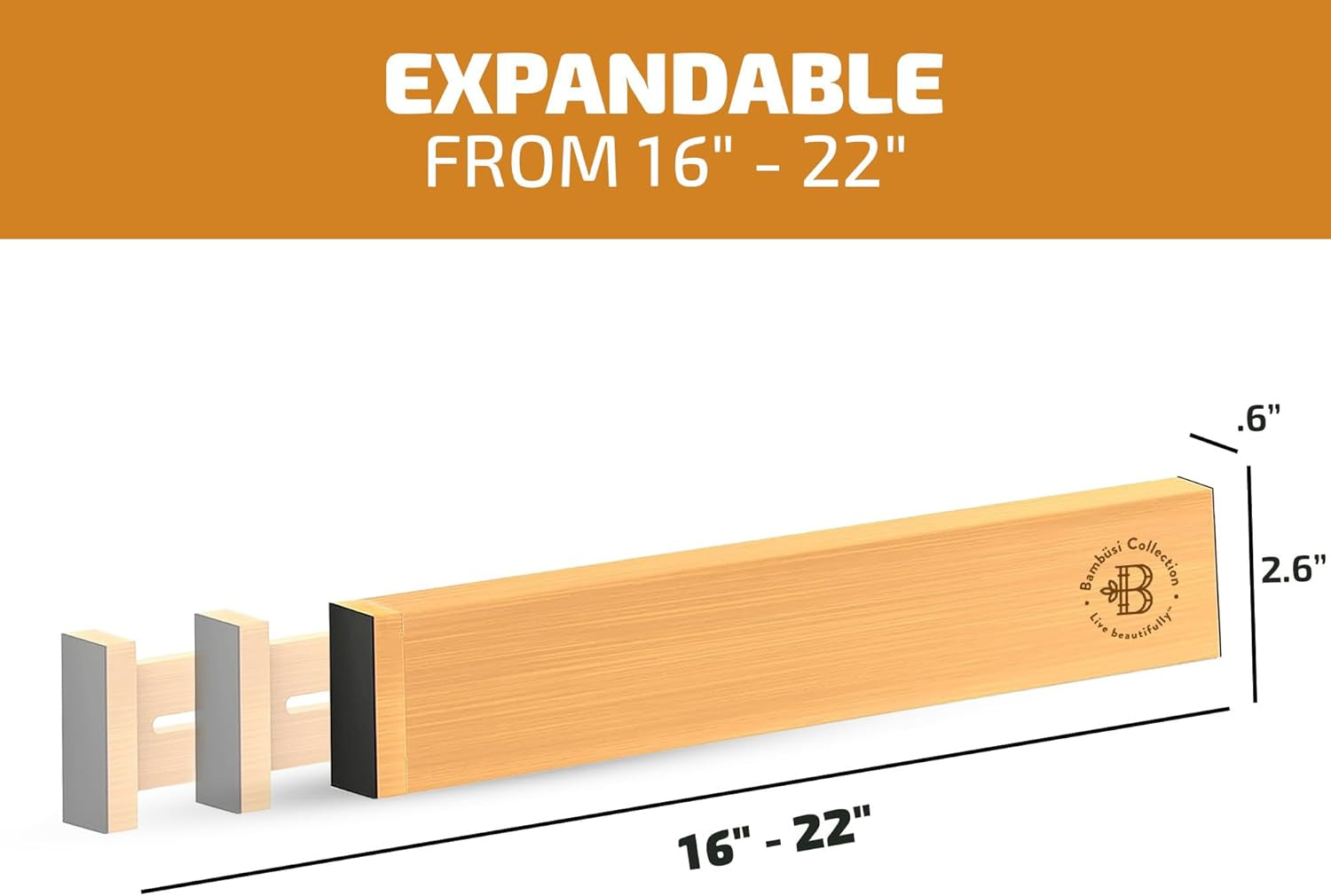 4 Pack Drawer Divider - 2.6" High, 16" to 22" Adjustable Bamboo Drawer Organizers for Clothes, Expandable Dresser Separators in Bedroom/Bathroom/Kitchen/Office Organization and Storage (Natural)