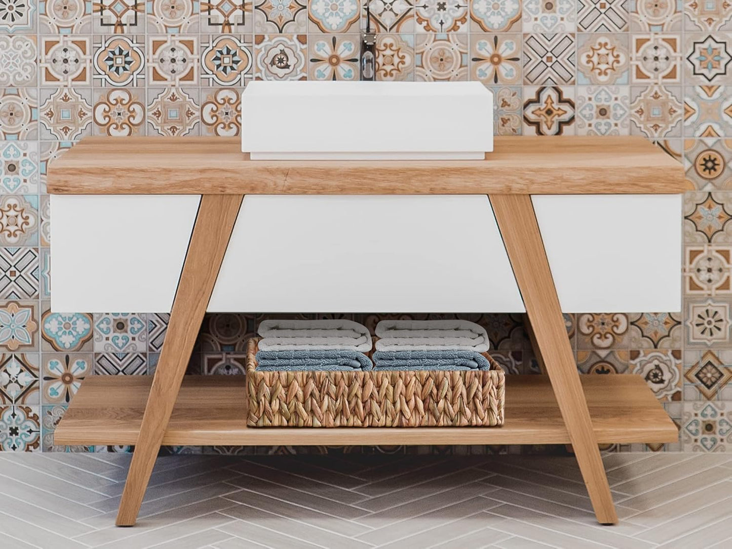 Large Water Hyacinth Tray for Bathroom, Wicker Storage Basket for Shelves, Handwoven Natural Hyacinth Baskets for Organizing, 2-Pack