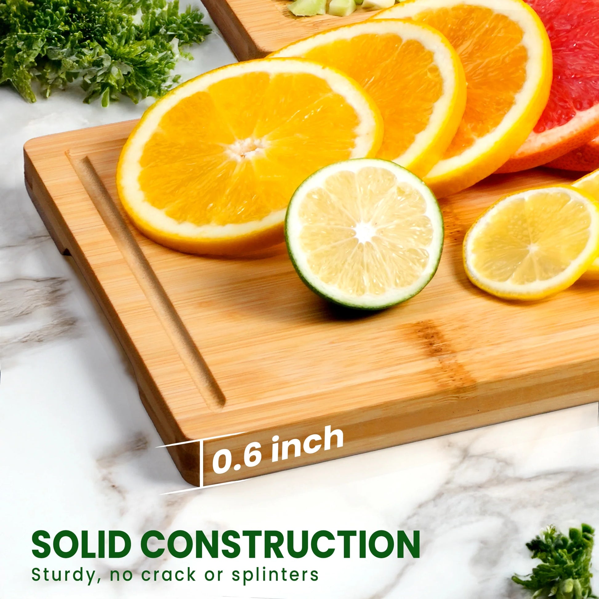 Cutting Board Set of 3, Bamboo Chopping Boards for Kitchen, Heavy Duty Wooden Serving Tray with Juice Groove