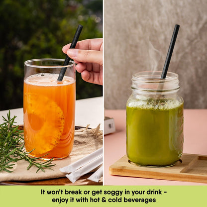 – 100 PCS of 8.25 Inches Individually Wrapped Black Biodegradable Straws – Made of Vegetable Fibers, Best Environment Friendly Drinking Straws for Hot and Cold Beverages