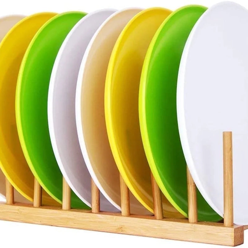 Premium Bamboo Dish Drying Rack - Dish Rack Kitchen Plate Holder-Wooden Dish Rack Plates Holder Compact Kitchen Storage Cabinet Organizer for Dish/Plate/Bowl/Cup/Pot Lid/Cutting Board(Wood)